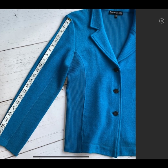 Conrad C 100% Wool Turquoise Button Sweater Blazer Size L. - Picture 2 of 7